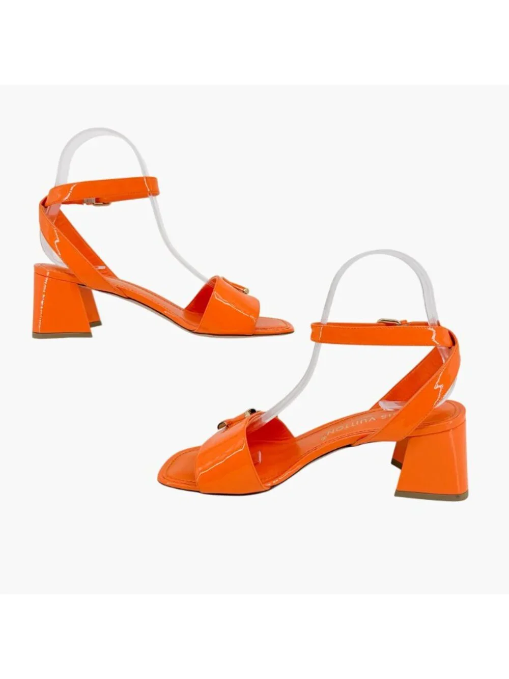Louis Vuitton Shake LV Turnlock Sandals Orange Patent Leather Size 37 US 7 Logo